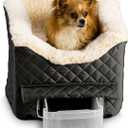Snoozer Dog Car Seat with Storage Tray: Lookout II Dog Booster Car Seat for Pets up to 18lbs, Helps Alleviate Travel Sickness & Fear for Dogs, Removable Washable Cover Black Quilted, Size Small