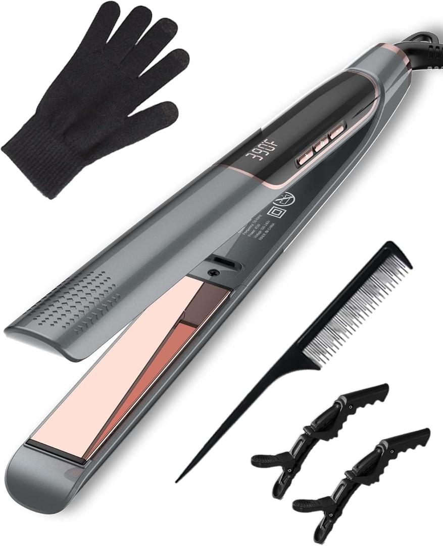 ANWA Titanium 1 Inch Flat Iron Hair Straightener, 2 in 1 Hair Straightener and Curler with 3D Floating Plates, Professional Hair straightening Iron with Negative Ion, Double Voltage