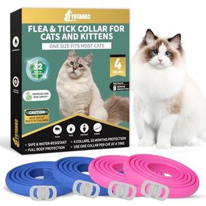 4 Pack Flea Collar for Cats, 32 Months Flea and Tick Prevention for Cats, Waterproof Cat Flea Collar, Natural Cat Flea and Tick Treatment, Adjustable Flea and Tick Collar for Cats Kittens(Blue&Pink)
