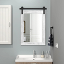 COGOOD Farmhouse Bathroom Mirror - 30 x 21 Rustic Wood Framed Wall Barn Door Mirror for Entryway, Living Room, Vanity Wall Decor (White)