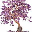 KARMA AND LUCK, Calming Spirit, Real Amethyst Crystal Feng Shui Tree of Life Home Decor, Wrapped in Copper on Crystal Base, 8"