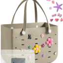 BAGSMART Beach Bag for Women, Water-resistant Rubber Tote Bag, Sandproof Vacation Essentials for Summer Swim Cruise Pool