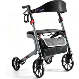 KEKOY Rollator Walkers for Seniors with Seat, 400 lb Foldable Walker - Grey
