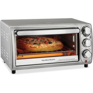 Hamilton Beach 4-Slice Toaster Oven with 5 Cooking Modes (Bake, Broil, Keep Warm Toast & Bagel) with Stay On & Auto Shutoff, 2 Rack Positions, 1100 Watts and 3 Accessories, Stainless Steel