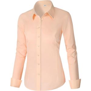 CUNLIN Womens Cotton Button Down Shirts for Women Fitted Long Sleeve Formal Dress Shirt Work Blouses Tops (Medium, Apricot)