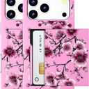 Compatible for iPhone 17 Pro Max Case with Card Holder Cute - Kawaii Design Military-Grade Drop Protection Rugged Wallet Cases for Women (Pink Cherry Flower Blossom)
