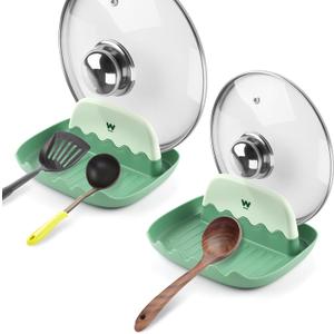 Spoon and Lid Rest - 2 Packs Spoon Rest with Lid Holder, Neat & Drip-Free Spoon Rest for Countertop Stove Top, Heat-Resistant Utensil Rest for Spoons, Pot Lids, Spatulas, Utensils, Forks (Green)