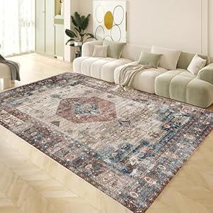 Yancorp 5'x7' Boho Area Rug for Bedroom Non Slip Washable Rug Vintage Carpet Living Room Floor Mats Big Area Rug for Dining Table Retro