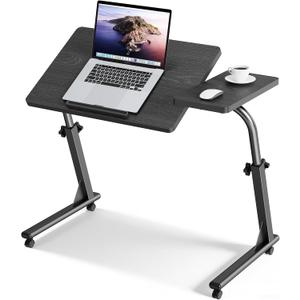 TV Tray Table, Mobile TV Dinner Trays for Eating on Couch, Folding Side Desk with Wheels, Tilt & Height Adjustable Snack Table Laptop Desk for Sofa Living Room Bedroom & Office (Black)