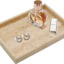 Real Natural Travertine Tray for Bathroom, Vanity, Kitchen and Desktop, Rectangle Genuine Travertine Stone Tray for Jewelry, Cosmetics, Candles, Lotion, Perfume and Home Decor