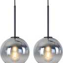 Modern Black Globe Pendant Light Glass Ceiling Pendant Light for Kitchen Silver Pendant Lighting Over Island Dining Room Pendant Light Fixture-Mid Century Light Fixture,2 Pack-7.9 Inch