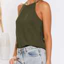 THANTH Womens Sexy Casual Summer Shirts Halter Spaghetti Strap Sleeveless Cute Trendy Tank Tops Loose Fit Olive S