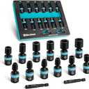 DURATECH 1/4" Drive Impact Universal Joint Socket Set, Swivel Socket Set, 14-Piece, Metric Impact Sockets (5-15 MM) with 2" Extension Bars, Cr-Mo Steel, Organized in EVA Foam Organizer