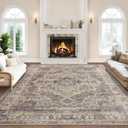 Area Rug 6x9 for Living Room - Machine Washable Non-Slip Vintage Rugs for Bedroom - Low Pile Thin Large Floor Carpet for Dinning Room Home Office,Vintage Brown