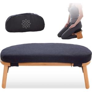 Mindful Modern Folding Meditation Bench - Bamboo Kneeling Stool w/Locking Magnetic Hinges - Prayer Kneeler Seiza Chair w/Soft Pillow & Travel Bag, With Pillow