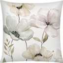 4 x COMMINY Brown White Grey Pillow Covers 18x18 Set of 6 Flower Throw Pillow Cover for Couch Modern Decorative Watercolor Floral Cushion Cover for Sofa Bedroom Living Room Farmhouse Home Decor