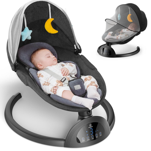 Bimuva Bluetooth Electric Baby Swing and Portable Bouncer with Music Speaker, 5 Sway Speeds, 3 Seat Positions, and Remote Control for Indoor Use, Infants to Toddlers, Boy & Girl
