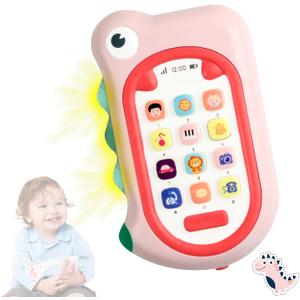 Richgv Toys for Babies 6-12 Months Girls, Dinosaur Baby Phone Toy Baby Girl Gifts with 80+ Sound Effects Color Changing Light 1 Year Old Girl Birthday Gift Stocking Stuffers 6 Months +, Pink
