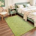 3x5 Green Washable Area Rug for Bedroom, Modern Geometric Shag Non-Slip Living Room Rugs, Fluffy Plush Soft Memory Foam Carpet for Kids Girls Boys Room Nursery Room Dorm Bedside Decor