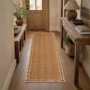 GarveeHome 2.6x10 Scalloped Washable Runner Rug for Kitchen, Soft Brown Long Hallway Runner Non Slip Entryway Rug Farmhouse Thin Laundry Mat Stain Resistant Carpet for Bathroom Beside Rug
