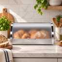 Oggi Stainless Steel Roll Top Bread Box for Kitchen Countertop with Frosted Plexilass Lid - Fits Multiple Loaves of Bread and Other Freshly Baked Goods Including Cookies, Bagels, Muffins, 15 x 7.25 x 1 inches