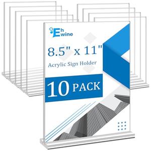EHWINE Acrylic Sign Holder 8.5 x 11, 2Pack Double-Sided Stand up Table Top Sign Holders, Clear Acrylic Picture Frame Menu Flyer Paper Holder Display Stand for Office Business Store Wedding Party