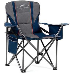 FAIR WIND Oversized Fully Padded Camping Chair with Lumbar Support, Heavy Duty Quad Fold Arm Chair with Cooler Bag - Support 450 LBS，Blue