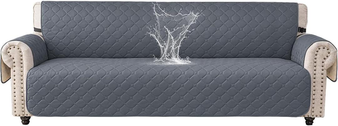 100% Waterproof Couch Cover For Pets Large, Sofa Covers For 3 Cushion Couch Washable, Non Slip Couch Covers For Dogs With Side Pockets, Quilted Couch Covers For Sofa (Oversized Sofa, Dark Grey)