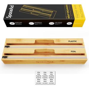 SpaceAid 2 In 1 Long Wrap Dispenser (Need 3" Deep Drawer) with Cutter, Plastic Wrap, Aluminum Foil Dispenser for Kitchen Drawer, Bamboo Roll Organizer Holder, Compatible with 15" Roll