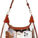 Clear Shoulder Bags for Women, Stadium Approved Cute Hobo Tote Crossbody Handbag Mini Clutch Purse (Brown)