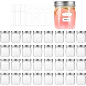 32 Pack 8OZ Sliver Plastic Jars With Screw On Lids Plastic Mason Jars Food Storage Container For Storing Dry Food, Candy, Cream, Peanut, Butter