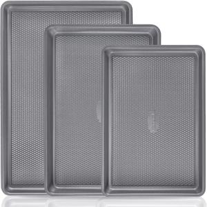 3 Pack Nonstick Cooking Sheet Pans For Oven, 17" x 11", 15" x 10", 13" x 9"