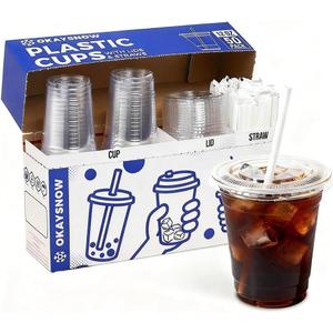 50 Pack 12 oz Disposable Plastic Cups with Lids and Straw, To Go Iced Coffee Cups with Lids - Coffee Bar Essentials, Food Safe&Heavy Duty Clear Plastic Cups for Cold Drinks
