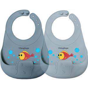 Silicone Baby Bibs Adjustable, Soft, Waterproof & Durable, with Large Food-Catching Pocket, Feeding-Friendly