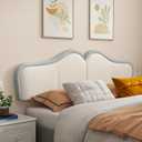 Queen Headboard, Upholstered Headboards Bed Head Board Modern Wave Shaped Velvet Wall Mount Bed Headboard for Stylish Bedroom Decor(Queen, Beige + Light Blue)