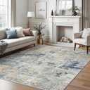 Soalmost 6x9 Abstract Area Rugs for Living Room 6 x 9 Washable Non Slip Low Pile Gray Rugs for Bedroom Dining Room Foldable Thin Blue Yellow