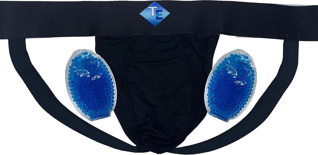Vasectomy Jockstrap With 2-Custom Fit Ice Packs Active Athletic Supporters Elastic Waistband Testicular Jock Straps (Medium, Black)