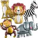 Jungle Safari Animals Balloons, Jungle Safari Theme Birthday Party Decorations, Lions Zebra Elephant Monkey Leopard Foil Balloons for Kids Boys Wild One Zoo Birthday Baby Shower Party Decor Supplies