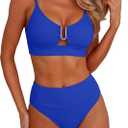 ANRABESS Bikini Sets for Women Summer High Waisted 2 Piece Bathing Suit Ribbed U-Wire Cutout Swimsuit Beach Vacation 2026 Royal Blue Small