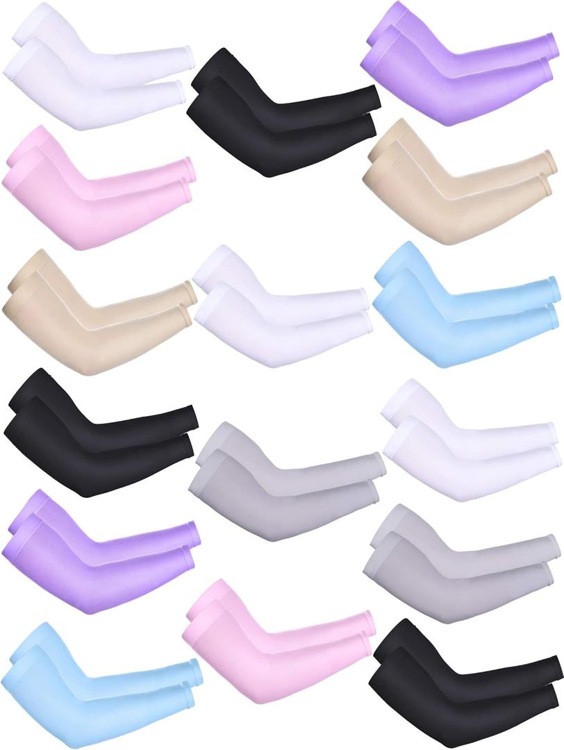 Bememo 9 Pairs Arm Sleeves for Men Women UV Protection Cooling Arm Sleeves Tattoo Sleeve Covers for Arms(Multicolor, Knitted Ice Silk)
