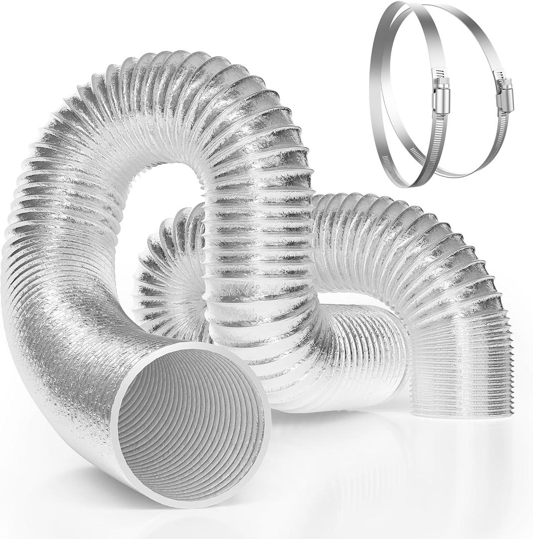 VIVOSUN 6 Inch Flex Air Aluminum Ducting for HVAC Ventilation with 2 Stainless Steel Clamps, 8 Feet Long Multi-Layer Dryer Hose Vent Kit for Duct Fan Systems (Silver)