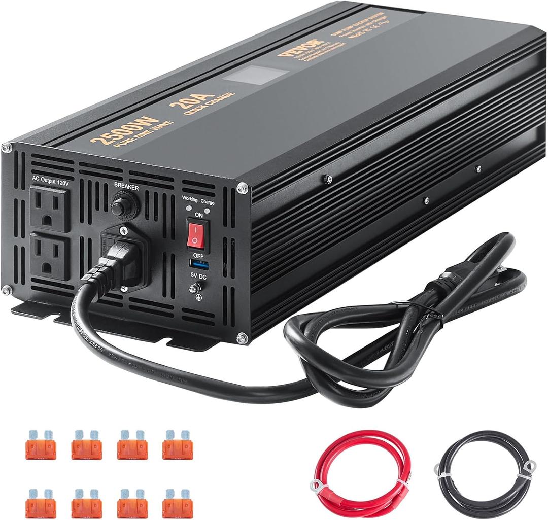 VEVOR 2500W Sump Pump Battery Backup with LCD, Automatically Shifts to Inverter Power Ensuring Uninterrupted Operation, Essential for Emergencies & Power Failures