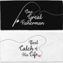 Couple Funny Fisherman Beach Towel Set of 2, Honeymoon Wedding Beach Towels Gifts for Newlywed Bride Groom Valentine's Day, Black and White Beach Towels Oversized Decor for Bathroom 30x60 in