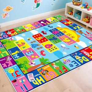 Hopscotch ABC Rug for Kids Playroom, Non-Slip Educational Learning Playroom HRug, Fun Game Carpet for Classroom Nursery Bedroom Decor (79 X 59 Inches)