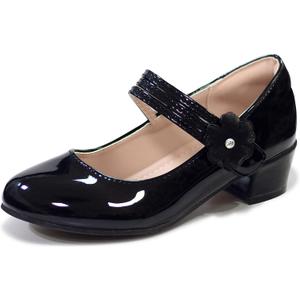 Girls Dress Shoes Mary Jane Shoes for Girls Hook and Loop Flower Girl Shoes Flats Pincess Shoes for Little/Big Kids (Black)