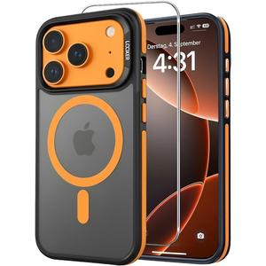 LOOXER Armor Rugged Magnetic Case for iPhone 17 Pro Max (6.9) | Military-Grade Drop Protection, Shockproof Bumper with Side Grip | MagSafe Compatible + Screen Protector Included (Orange,17 Pro Max)