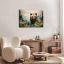 Farmhouse Bear Wall Art Watercolor Forest Wildlife Wall Decor for Living Room Nursery Animal Canvas Picture Bedroom Rustic Botanical Wildflower Painting Rustic Artwork Bathroom Home Decorations 20x30"