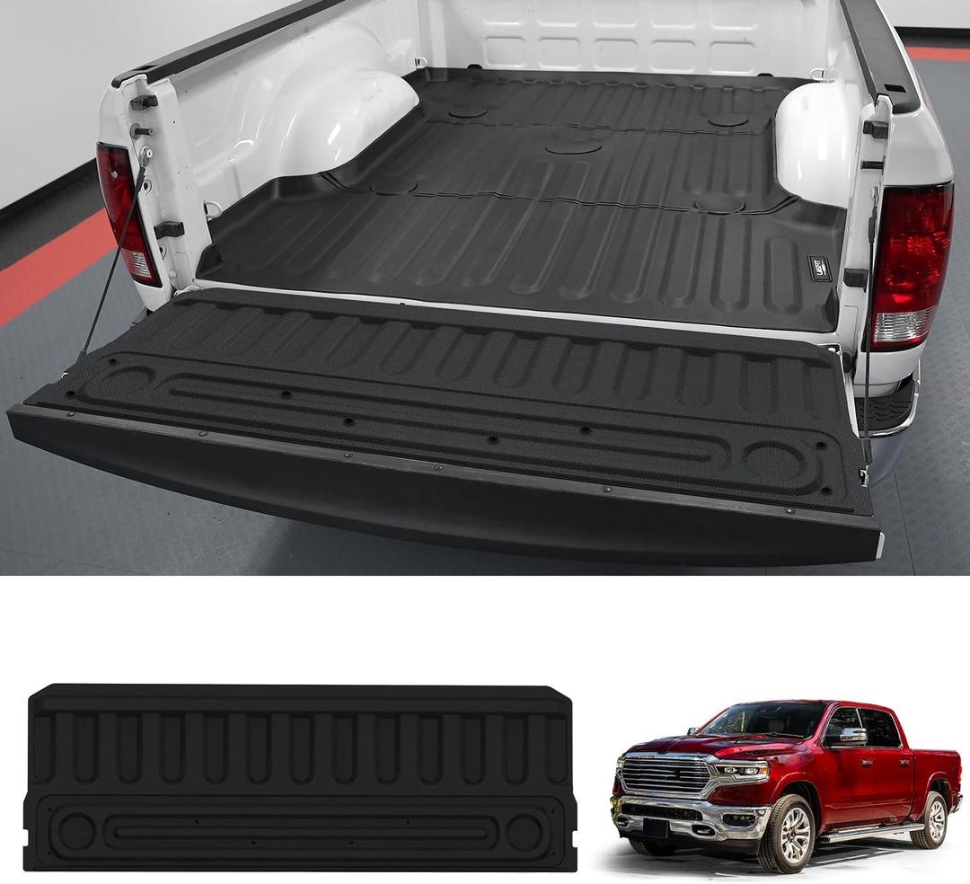 LASFIT Tailgate Mat for Ram 1500 2009-2018, for Ram 2500/3500 2009-2025, for Ram 1500 Classic 2019-2024 Standard Tailgates, All Weather TPE Tailgate Protector Liner Replacement Accessories, Black