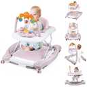 Boyro Baby Baby Walker, 5-in-1 Baby Walkers for Boys and Girls 6-12 Months with Bouncer, Removable Footrest, Feeding Tray & Music, Foldable & Adjustable Activity Walker for 6-18 Months Toddler Infant (j-pink purple)