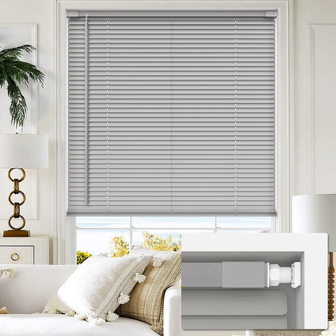 LazBlinds No Tools No Drill 1" Vinyl Mini Blinds, Cordless Blinds for Windows, Light Filtering Horizontal Window Blinds & Shades, 24" W x 48" H, Grey LazBlinds No Tools No Drill 1" Vinyl Mini Blinds, Cordless Blinds for Windows, Light Filtering Horizontal Window Blinds & Shades, 24" W x 48" H, Grey